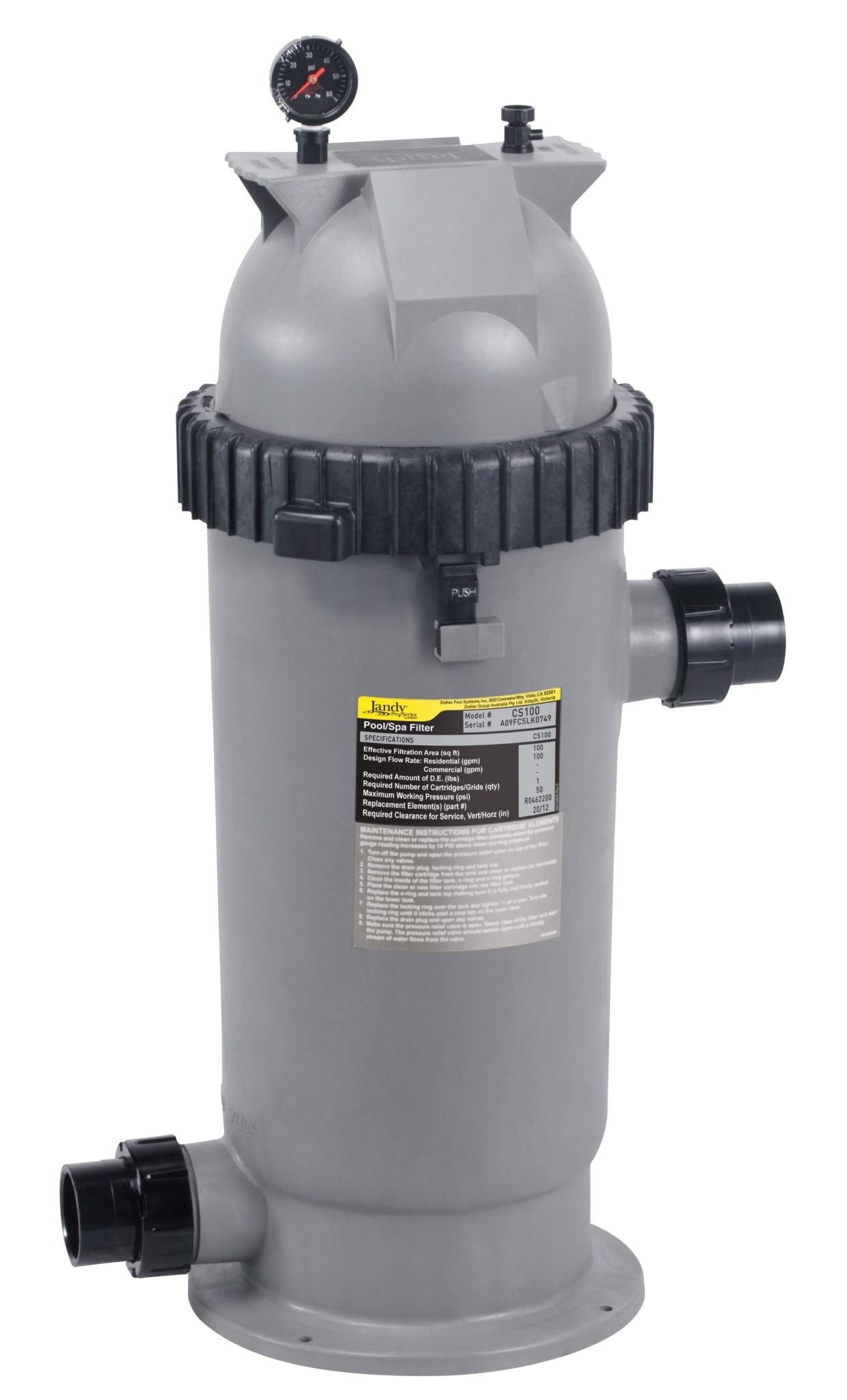 Jandy CS100 single-element cartridge pool filter